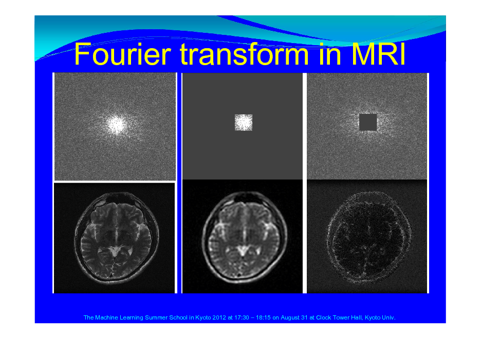 Slide: Fourier transform in MRI

The Machine Learning Summer School in Kyoto 2012 at 17:30  18:15 on August 31 at Clock Tower Hall, Kyoto Univ.

