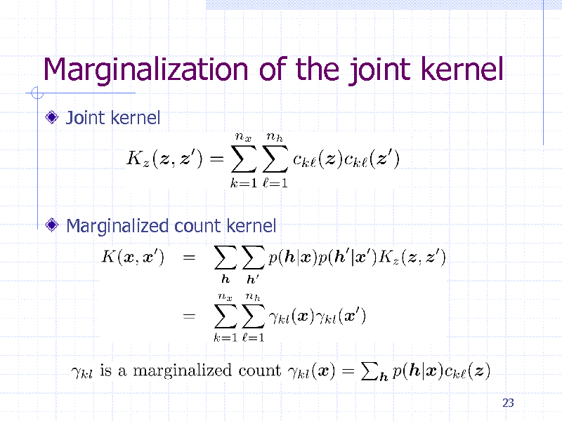 Slide: Marginalization of the joint kernel
Joint kernel

Marginalized count kernel

23

