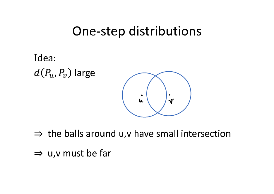 Slide: One-step distributions
large

the balls around u,v have small intersection u,v must be far

