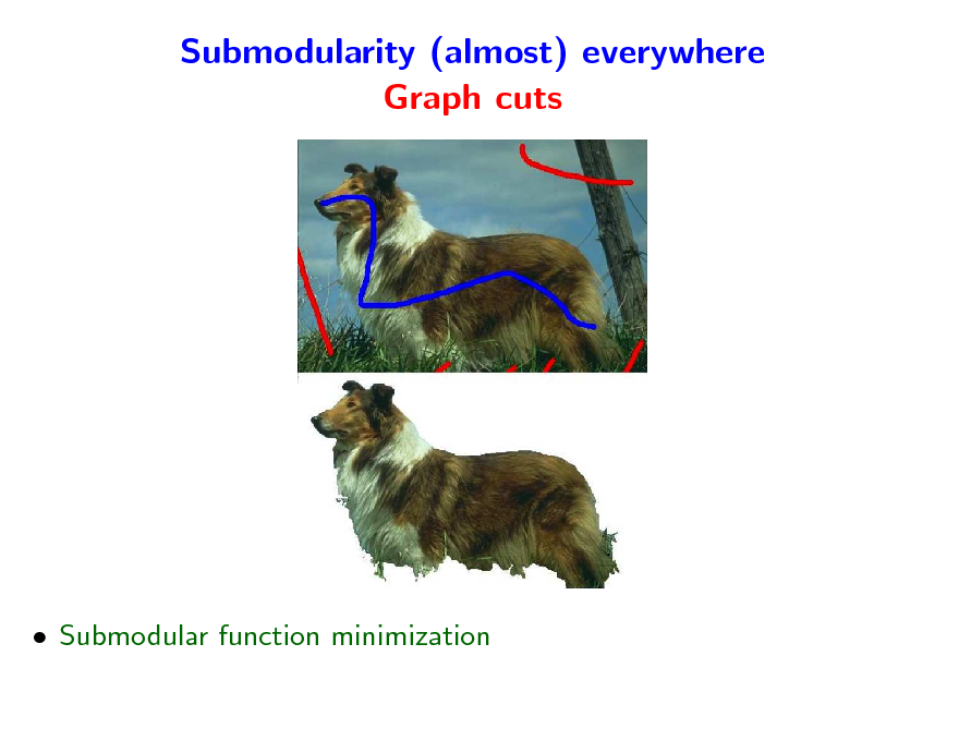 Slide: Submodularity (almost) everywhere Graph cuts

 Submodular function minimization


